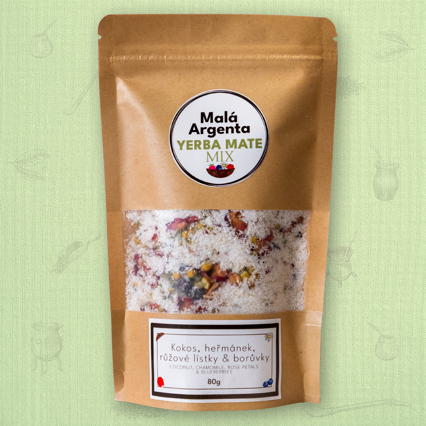 Yerba Mate Mix -Heřmánek, Růžové Lístky & Borůvky- 80g